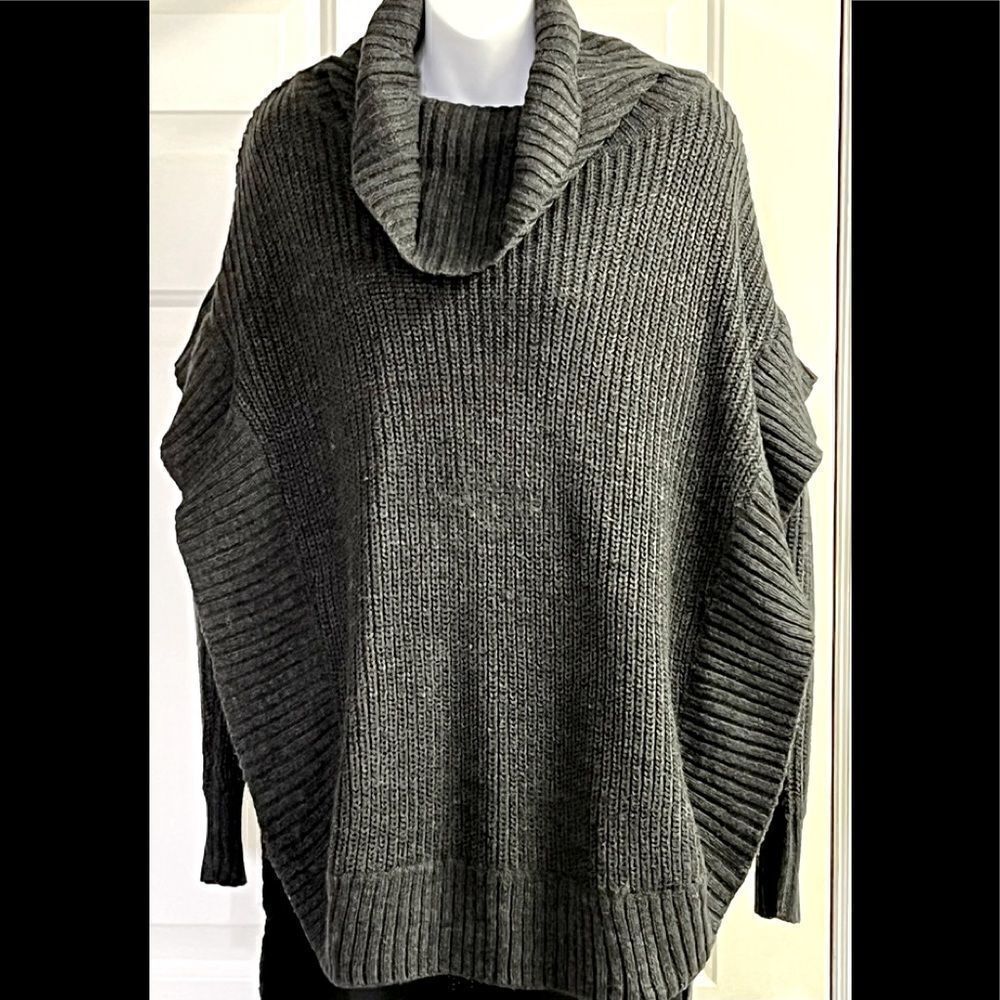 RD Style Charcoal High Low Knit Poncho Sweater Tunic Cowl Neck Small Petite